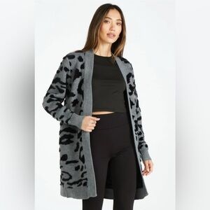 Shoe Dazzle Black and Gray Animal Print Cardigan